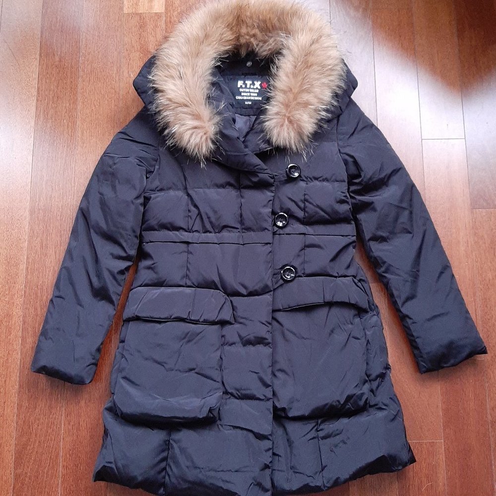 F.T.X CANADA Winter Mid-Length Black Down Jacket for Women